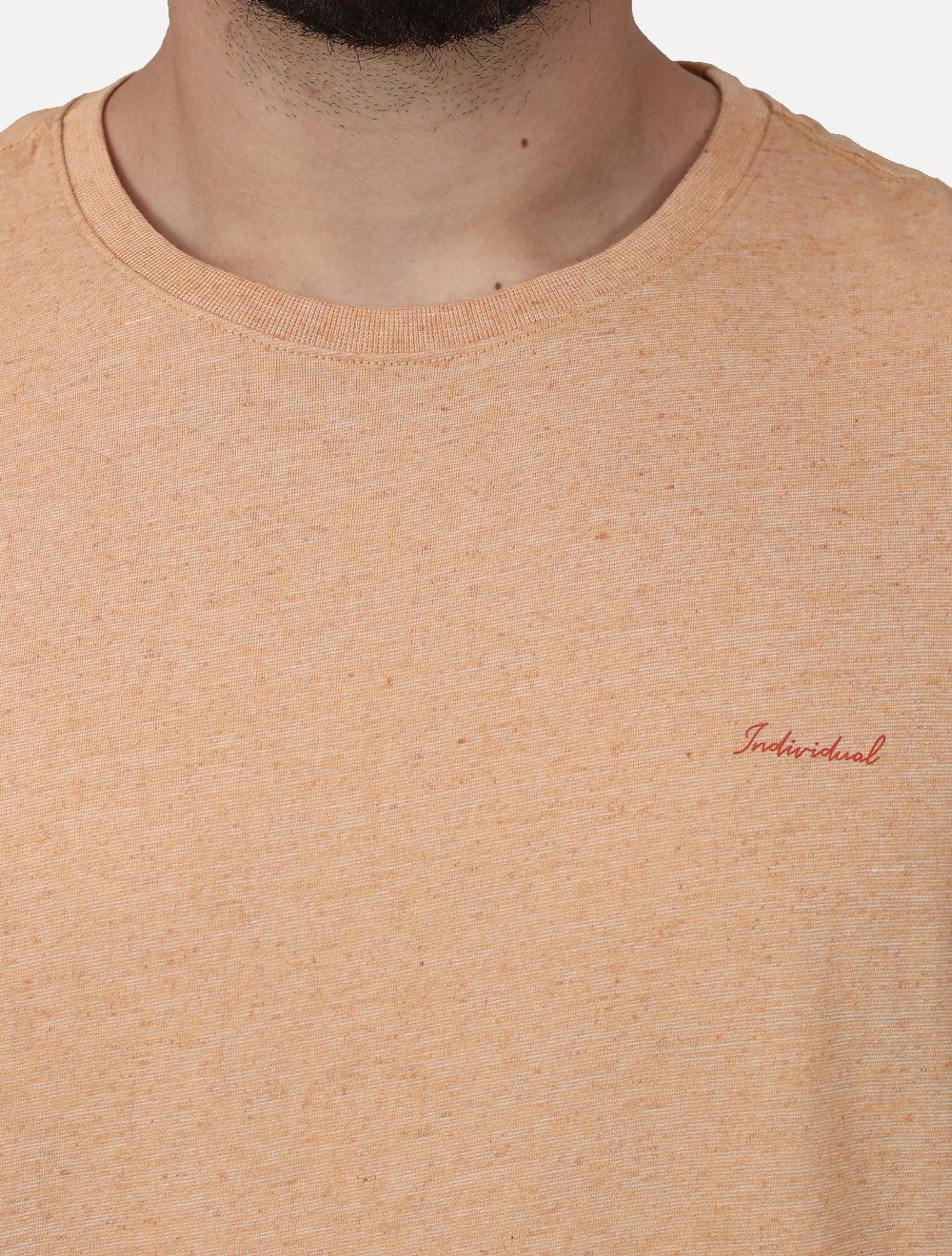 Camiseta Individual Comfort Linho Listrada Silk Logo Laranja Claro