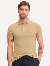 Polo Tommy Jeans Masculina Piquet Regular Placket Cáqui