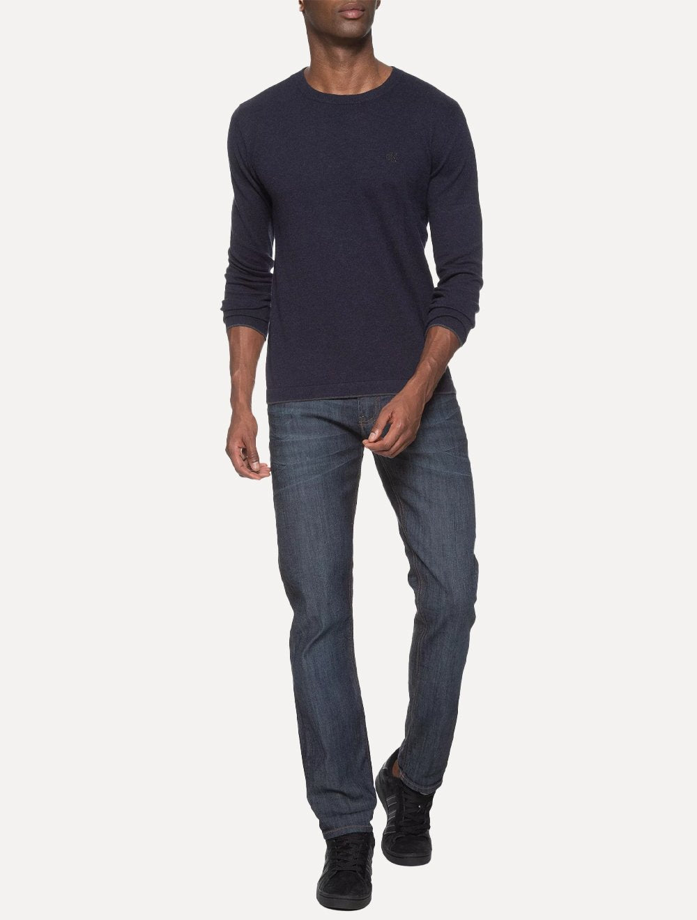 Suéter Calvin Klein Jeans Masculino Tricot Gola Careca com Logo Marinho