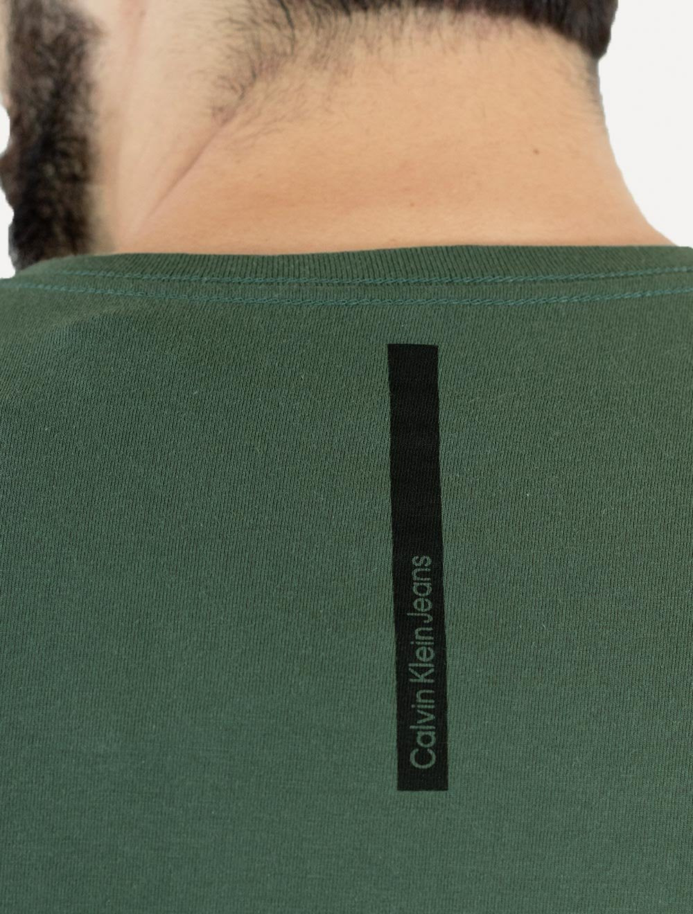 Camiseta Calvin Klein Jeans Masculina Manga Longa Institutional Grey Logo Verde Médio
