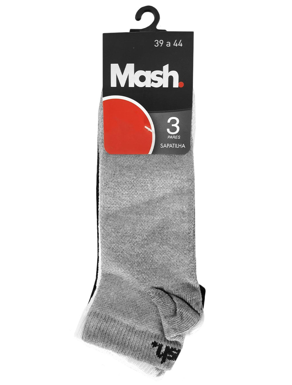 Meia Mash Esportiva Sapatilha Branca Cinza e Preta Kit 3 Pares