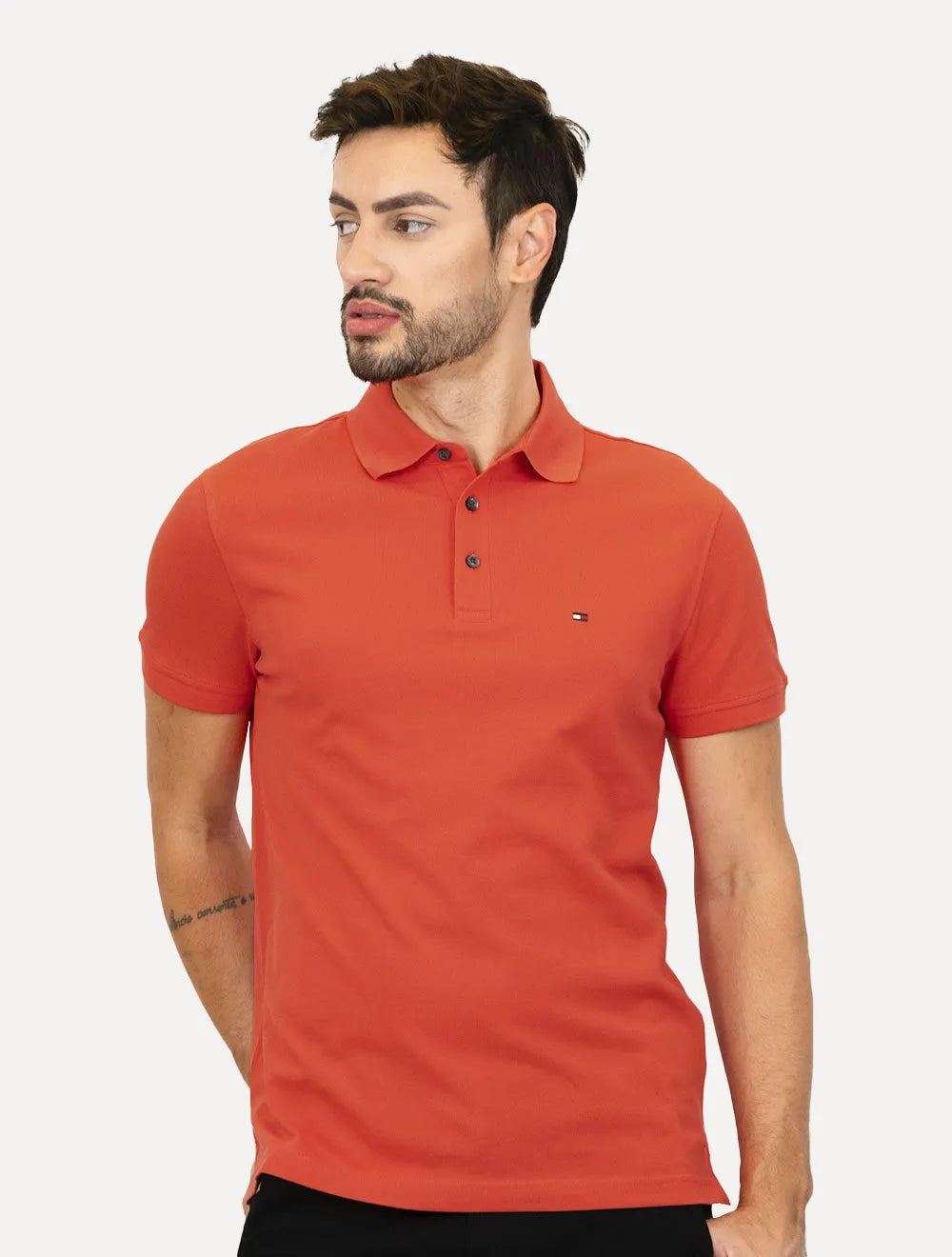 Polo Tommy Hilfiger Masculina Slim Piquet 1985 Laranja