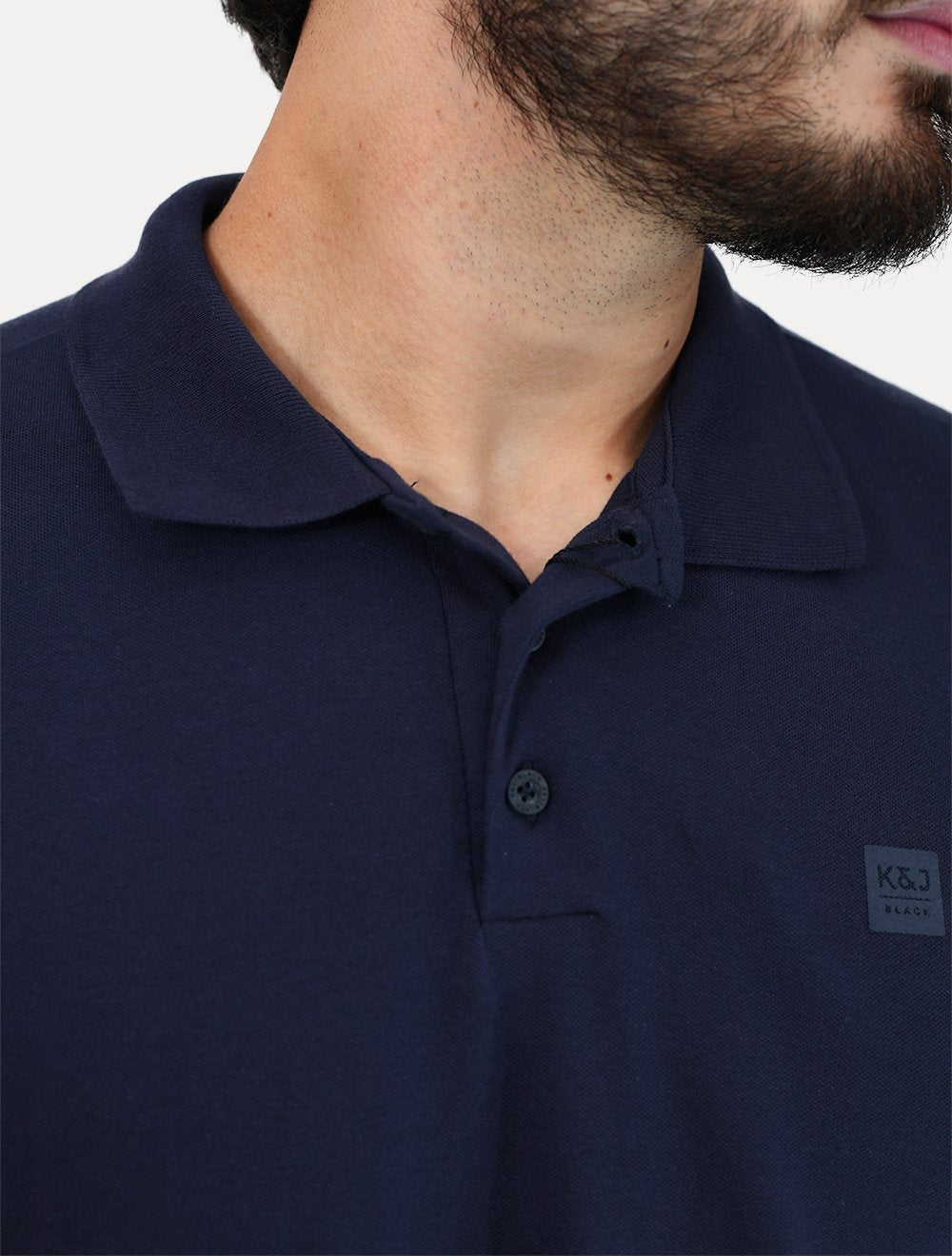 Polo K&J Black Masculina Premium Flex Slim Azul Marinho