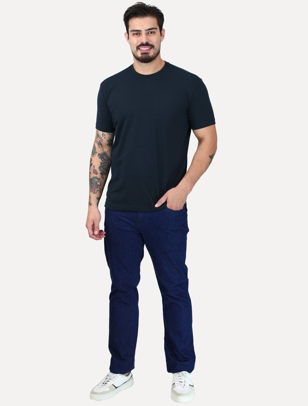 Camiseta K&J Black Cotton Flex Slim Azul Marinho