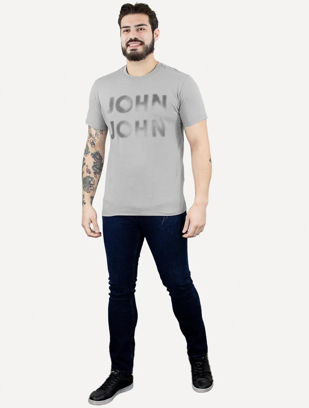 Camiseta John John Masculina Logo Blur Cinza Médio