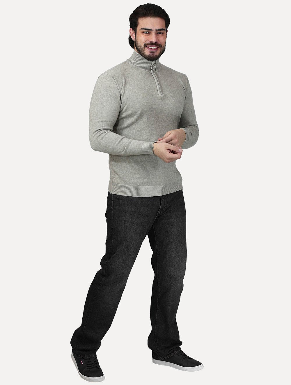 Suéter Dixen Masculino Tricot Half-Zip Gola Alta Areia