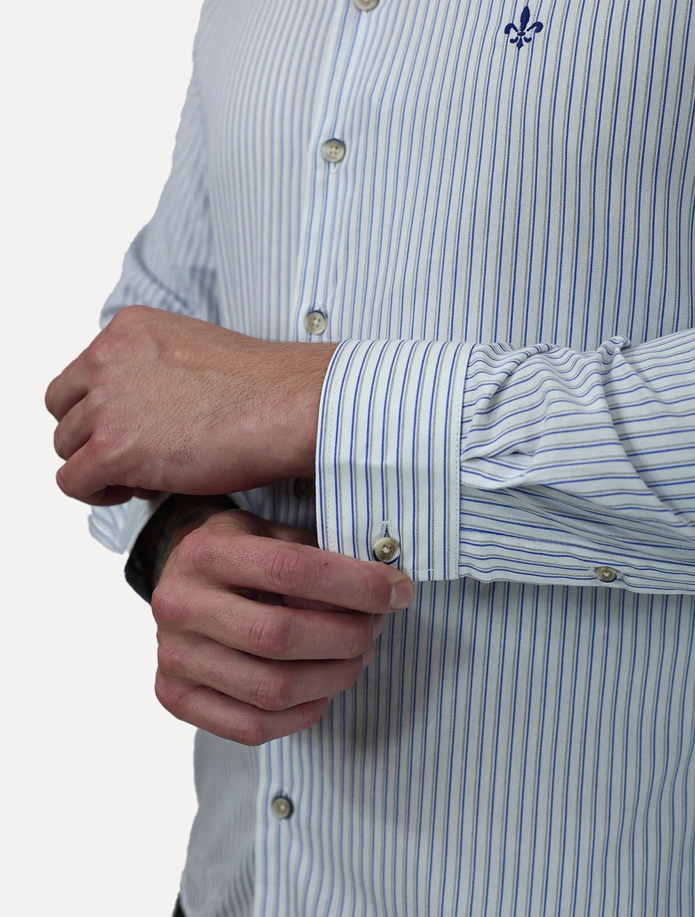 Camisa Dudalina Masculina Slim Fit Superfine Cotton Listrada Branca