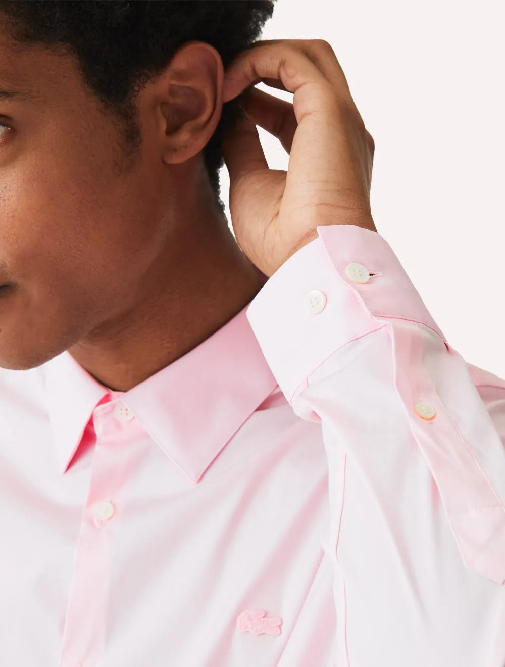 Camisa Lacoste Masculina Slim Fit Popeline Stretch Mono Rosa Claro