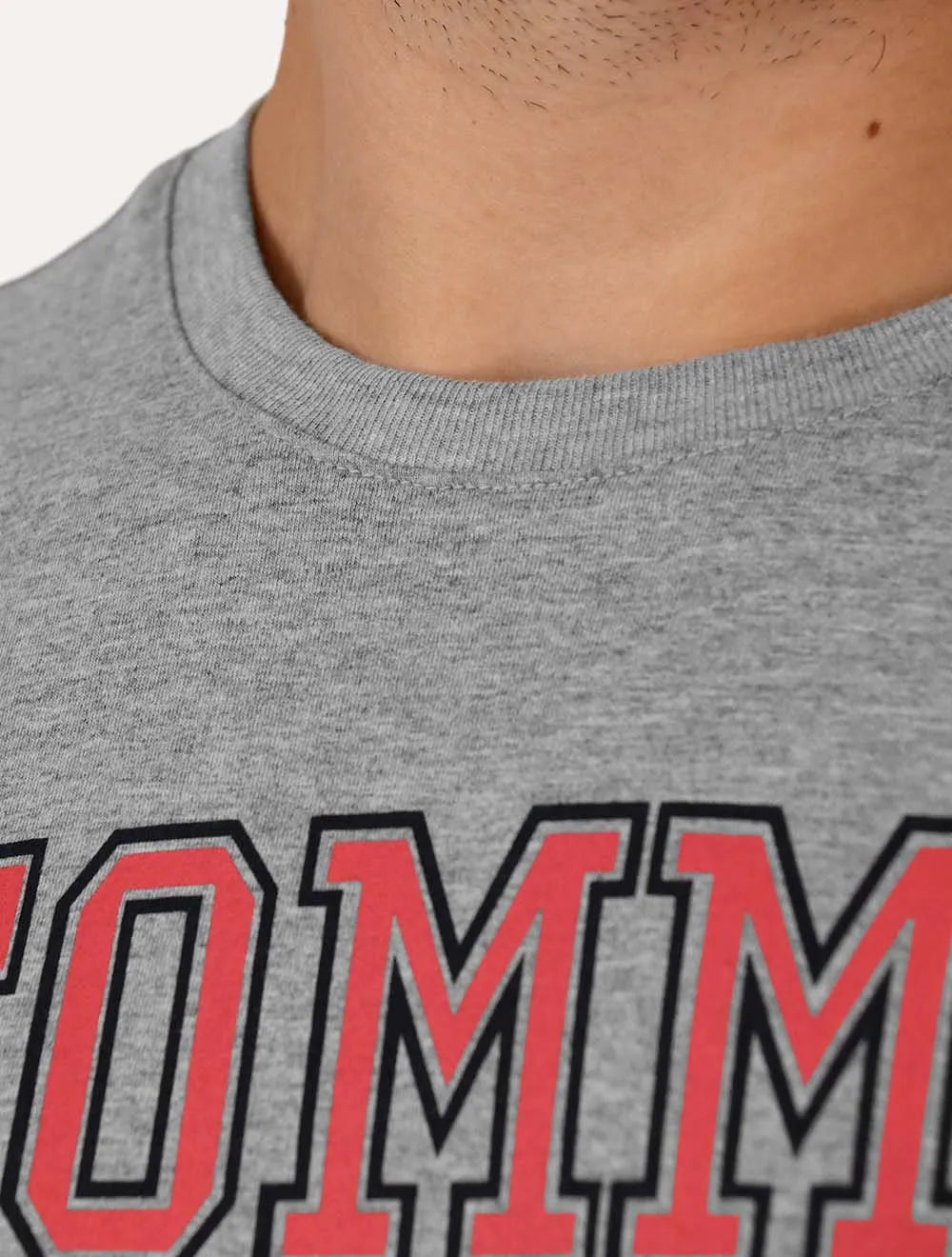 Camiseta Tommy Jeans Regular College Print Cinza Mescla