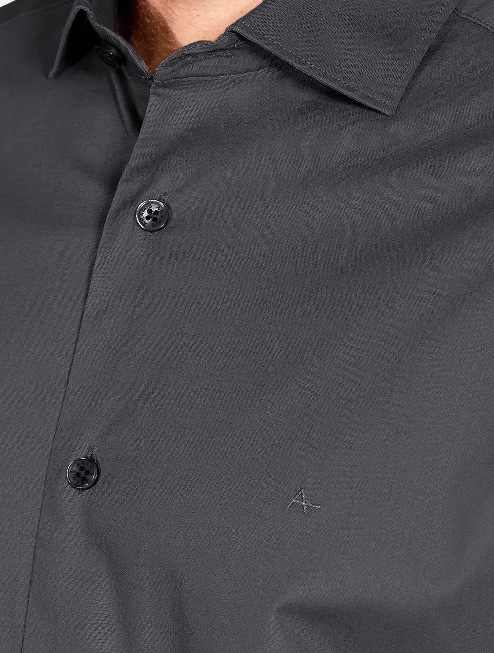 Camisa Aramis Masculina Manga Curta Slim Stretch Tricoline Chumbo