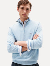 Suéter Tommy Hilfiger Masculino Essential Cotton Half Zip Mock Azul Claro
