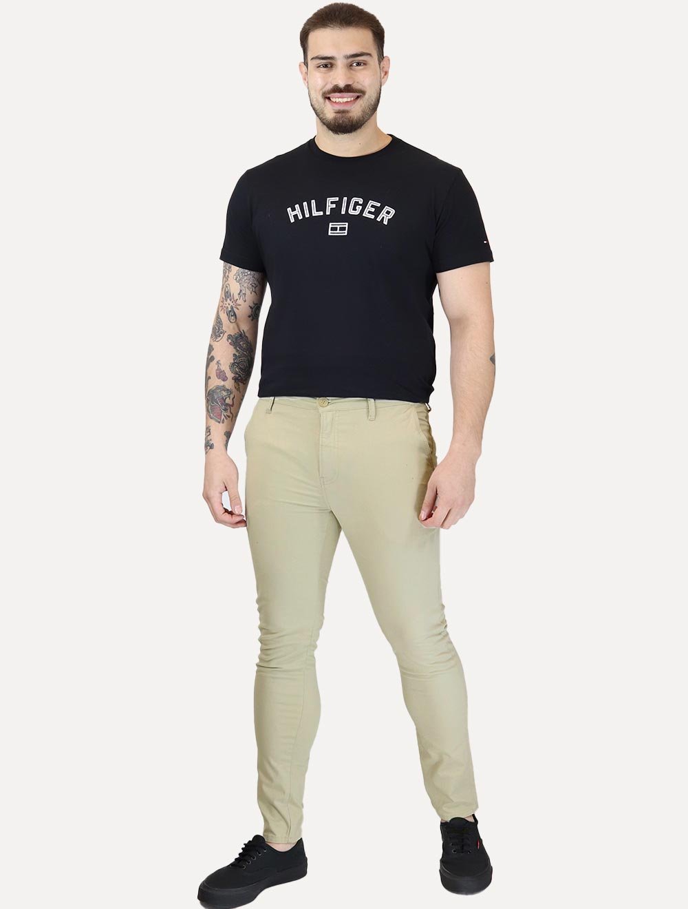 Calça Calvin Klein Jeans Masculina RE Issue Label Cáqui Claro