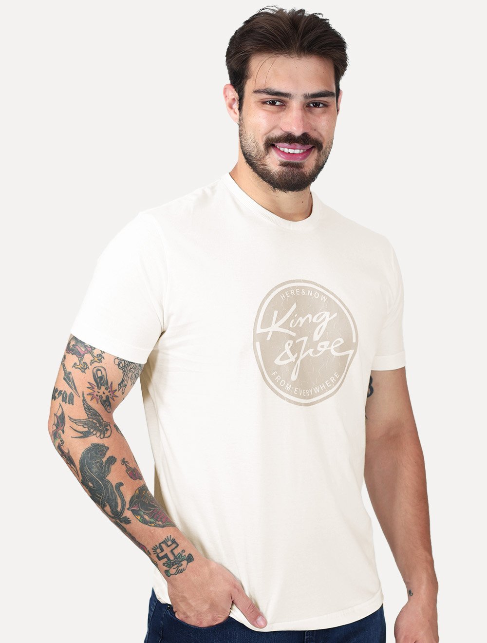 Camiseta King & Joe Masculina Circle Cracked Off White