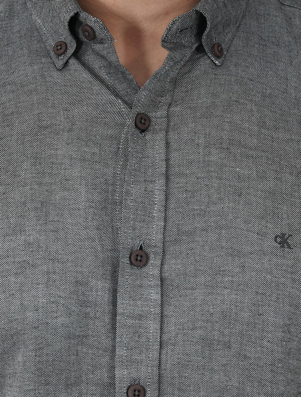 Camisa Calvin Klein Jeans Masculina Regular Oxford Leve Logo Cinza Mescla