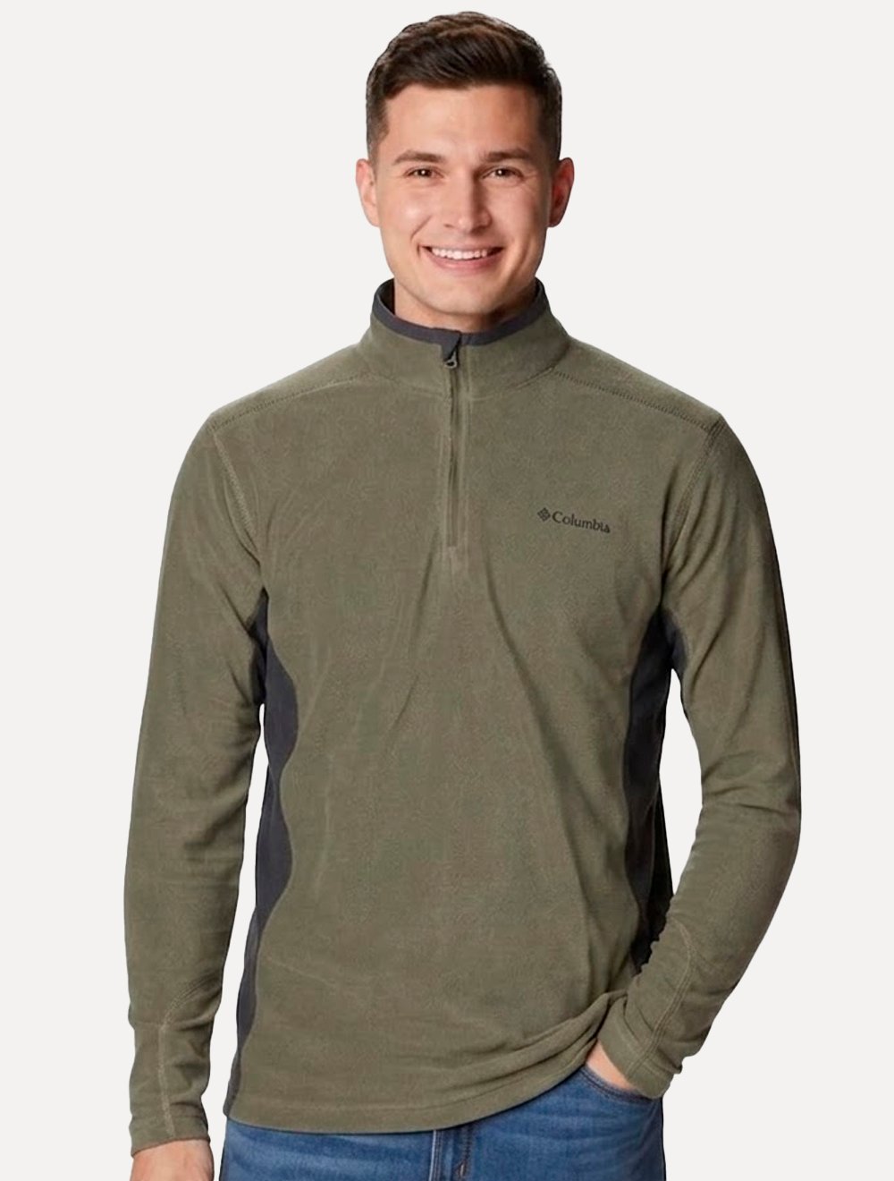 Blusa Columbia Masculina Klamath Range II Half Zip Stone Green / Shark Verde Militar