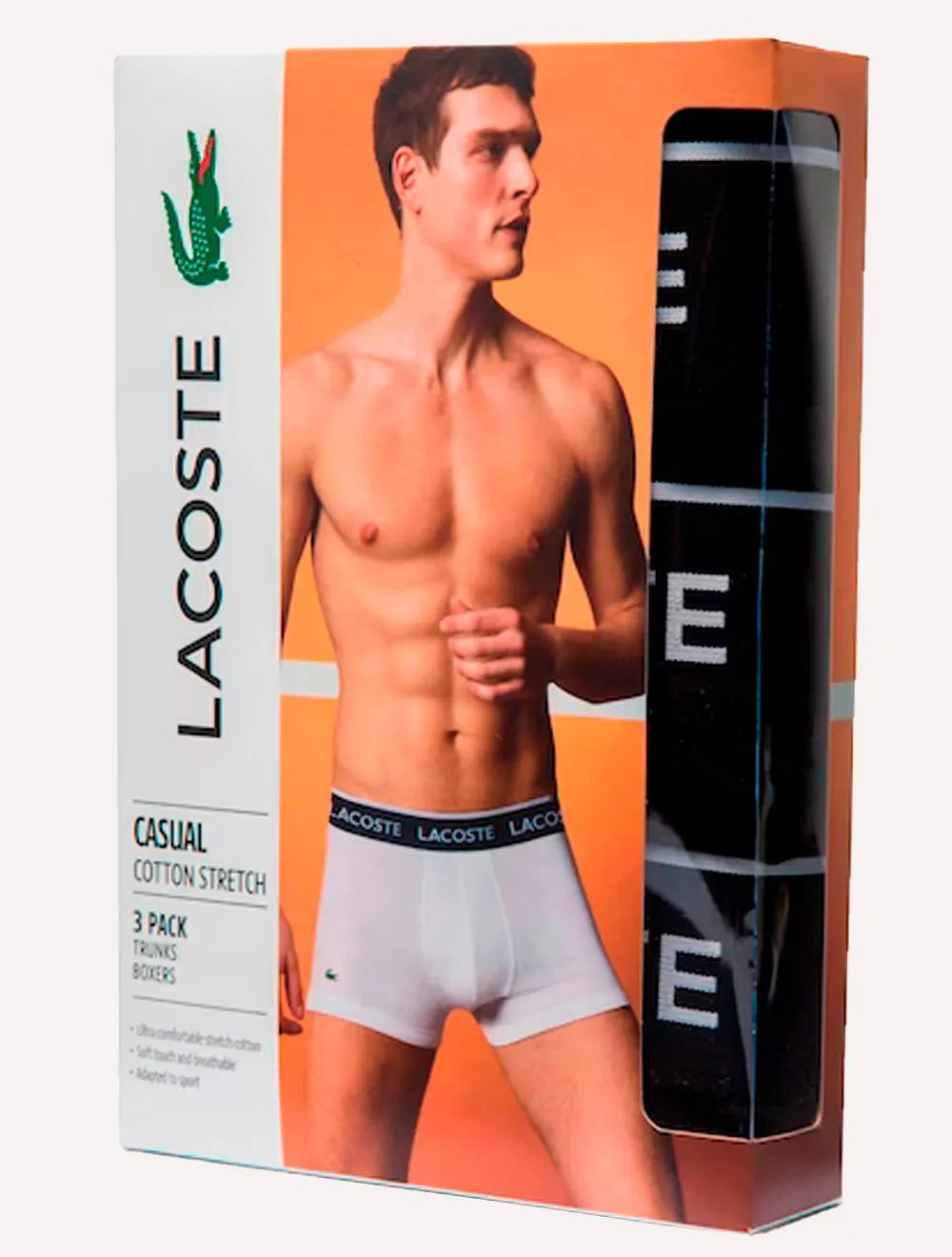 Cueca Lacoste Trunk Boxer Lettered Waist Preta Pack 3UN
