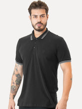 Polo Guess Masculina Piquet Outline Triangle Grey Frieze Preta