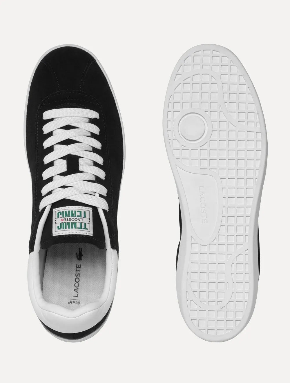Tênis Lacoste Masculino Couro Suede Baseshot Blk/Wht Preto
