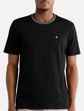 Camiseta Calvin Klein Masculina Cotton Friso Gola CK Logo Bordado Preta