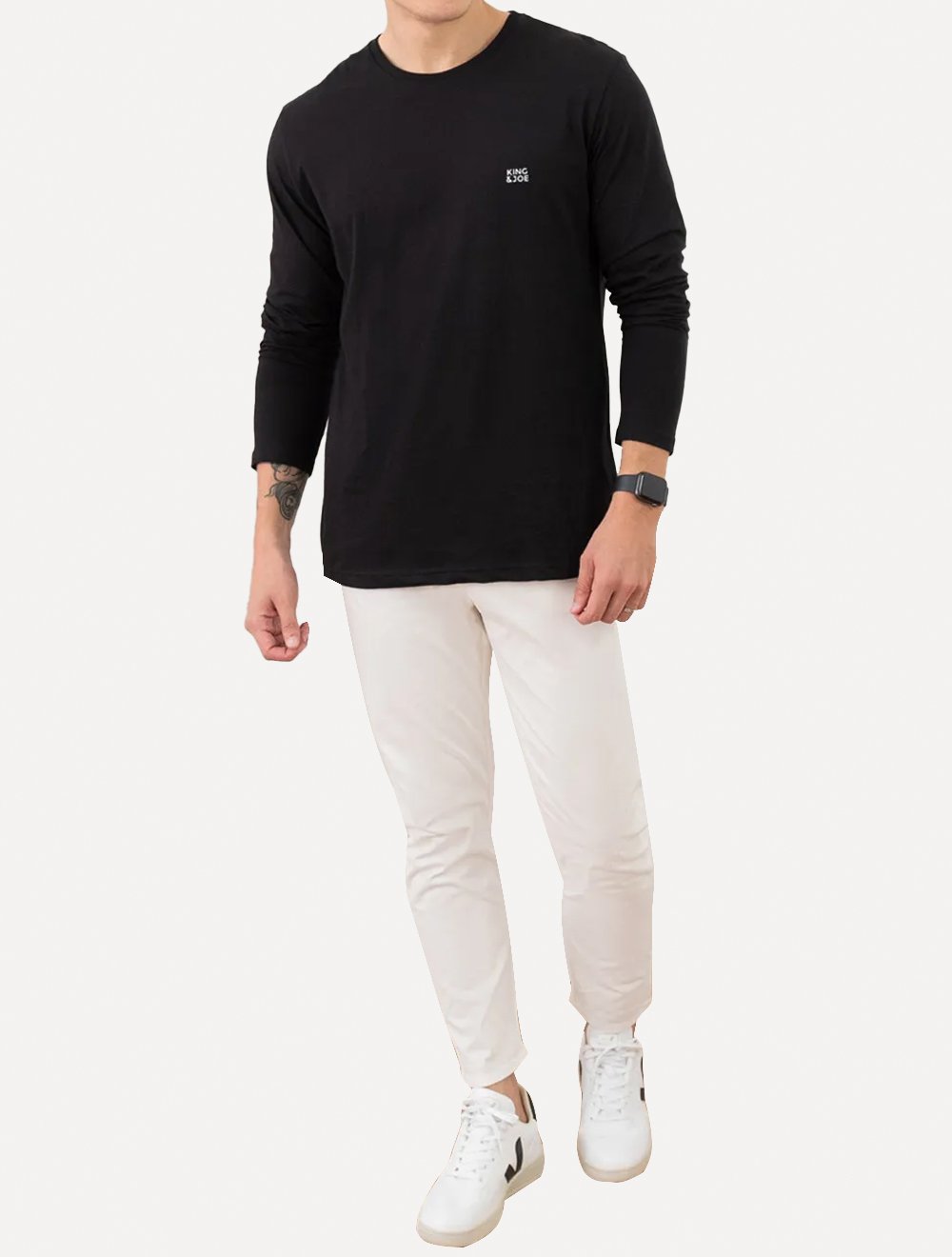 Camiseta King & Joe Masculina Manga Longa Basic Light Small Logo Preta