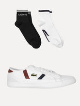Kit Lacoste | Tênis Masculino Sideline Canvas Branco e Meias Cano Curto Sport Low