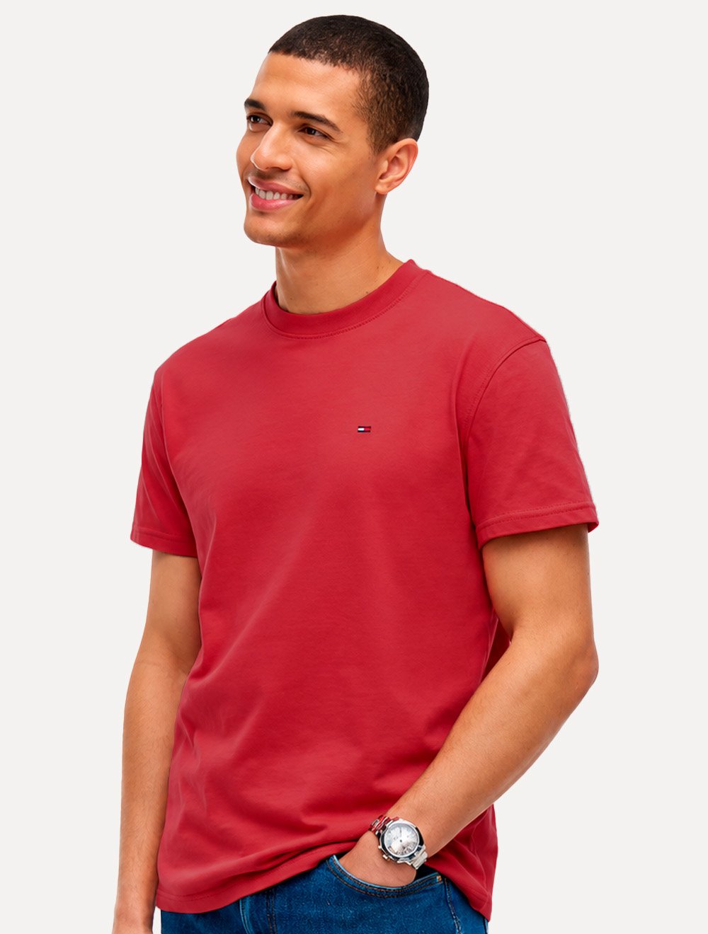 Camiseta Tommy Jeans Masculina Regular C-Neck Flag Vermelho Carmim