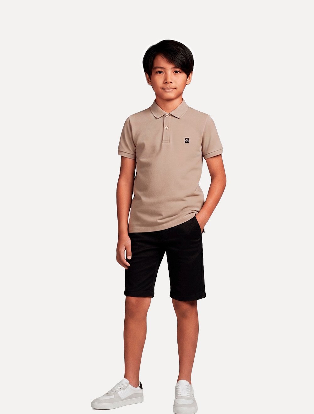 Bermuda Calvin Klein Infantil Slim Color Chino Lisa Preta