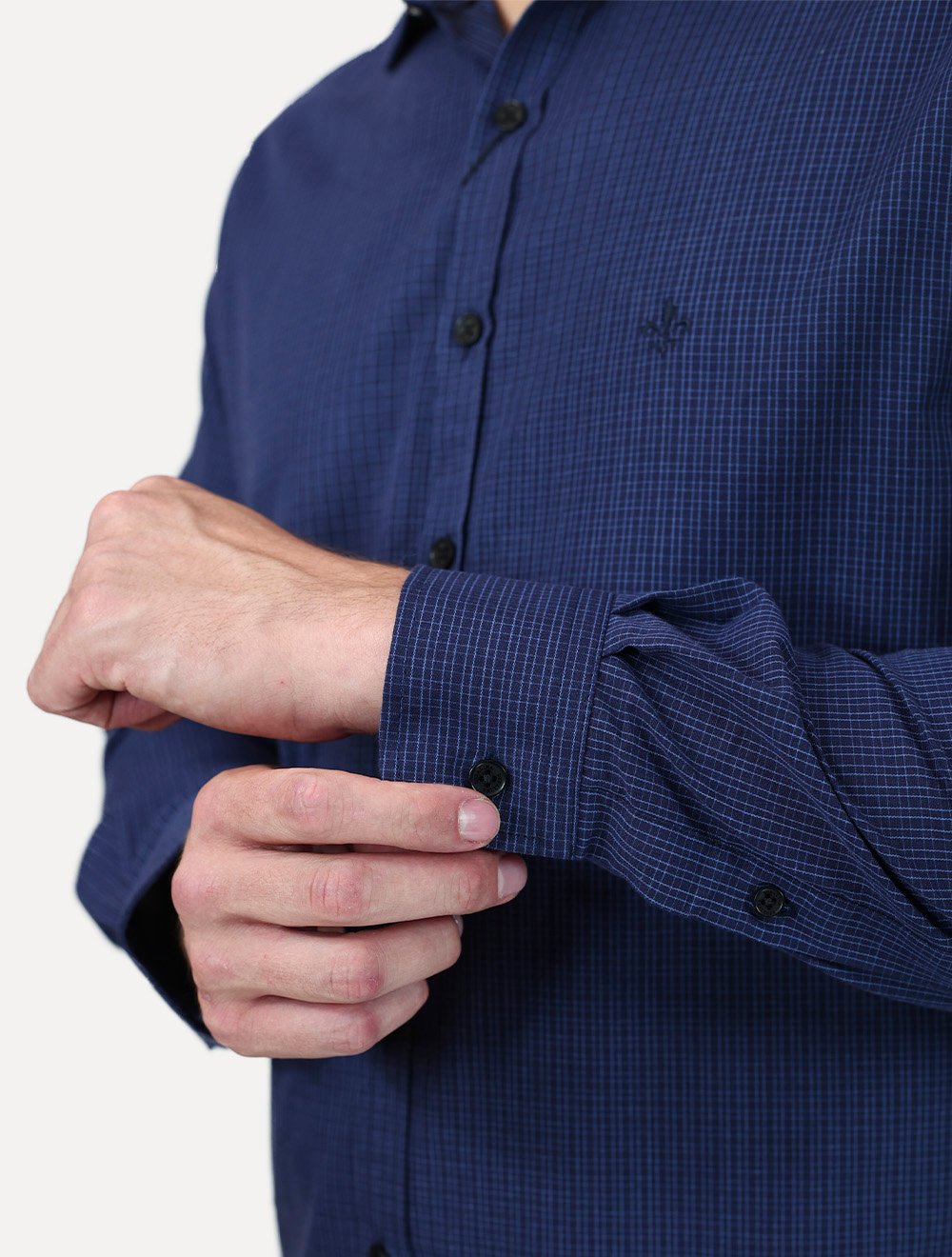 Camisa Dudalina Masculina Slim Superfine Cotton Xadrez Grid Azul Marinho