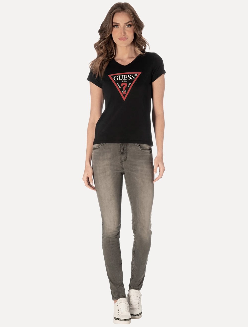 Camiseta Guess Feminina Classic Trand Mark Logo Preta