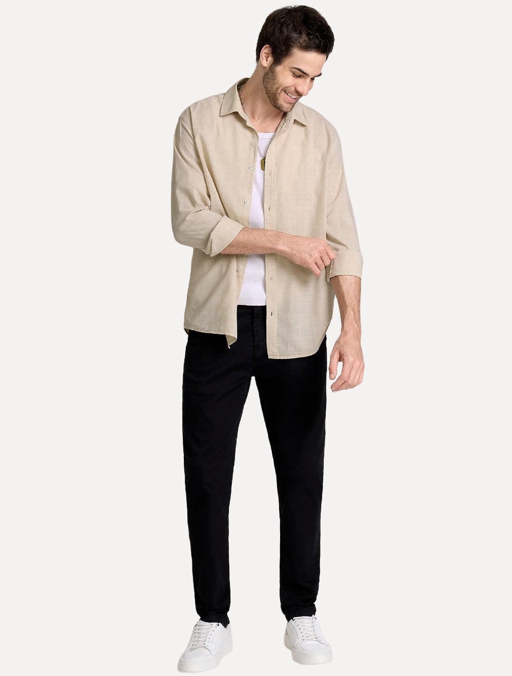 Camisa John John Masculina Relaxed Cotton Cáqui Claro