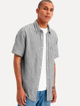 Camisa Levis Masculina Standard Sunset One Pocket Black Stripes Branca