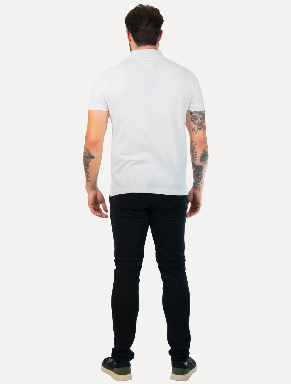 Polo Tommy Hilfiger Masculina Regular Shadow Global Stripe Branca