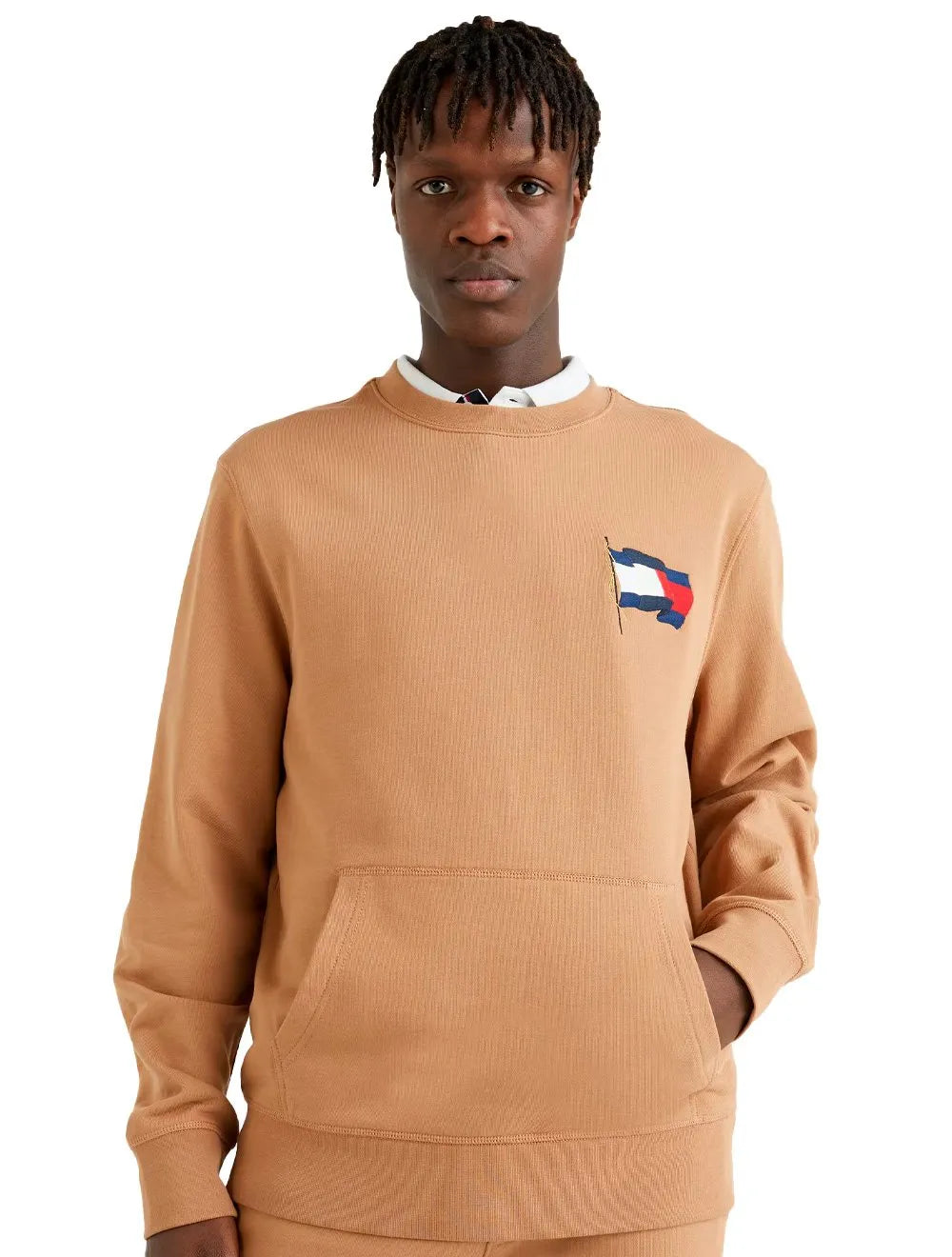 Moletom Tommy Hilfiger Masculino Motion Flag Taped Cáqui