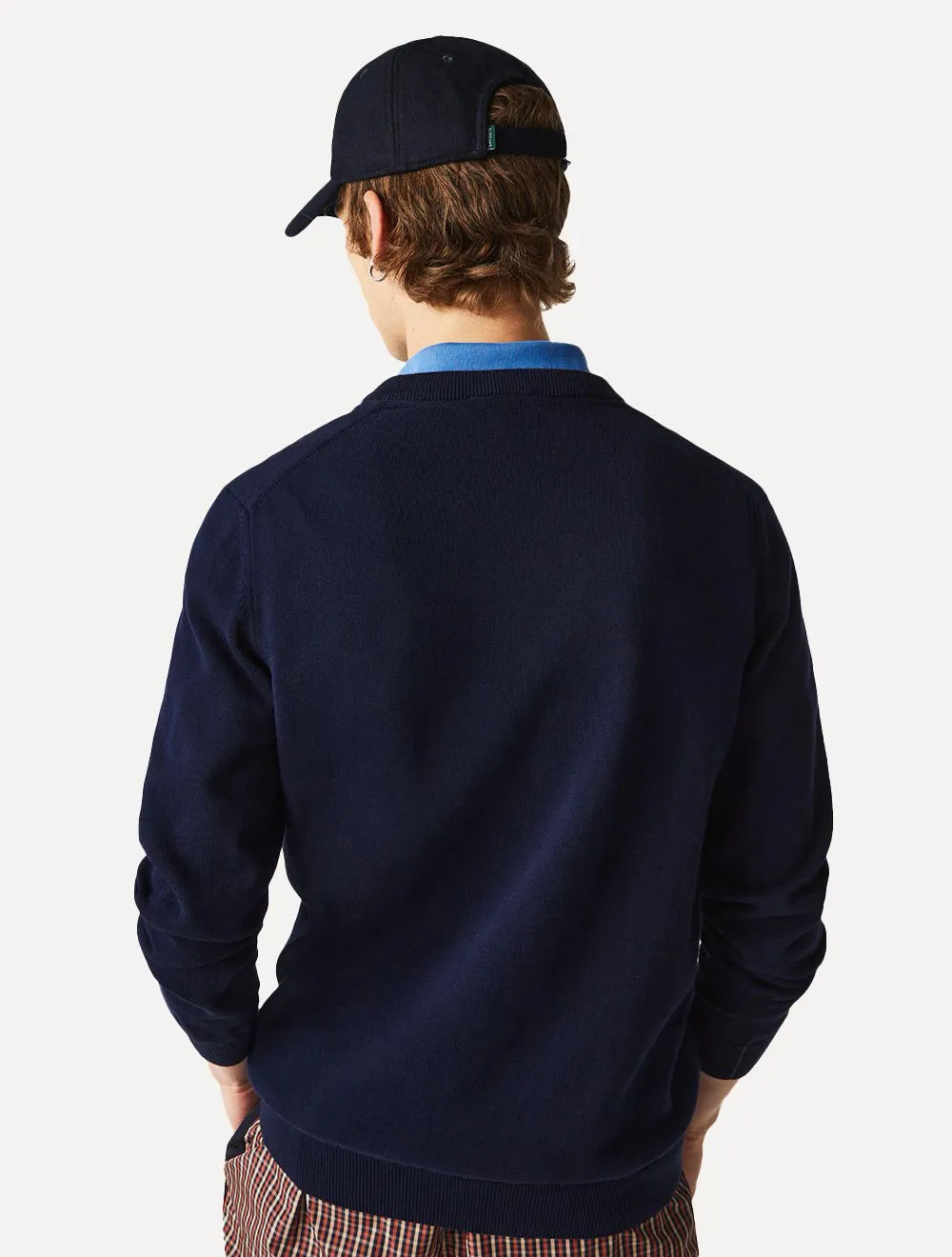 Suéter Lacoste Masculino Classic Fit Gola V Logo Azul Marinho