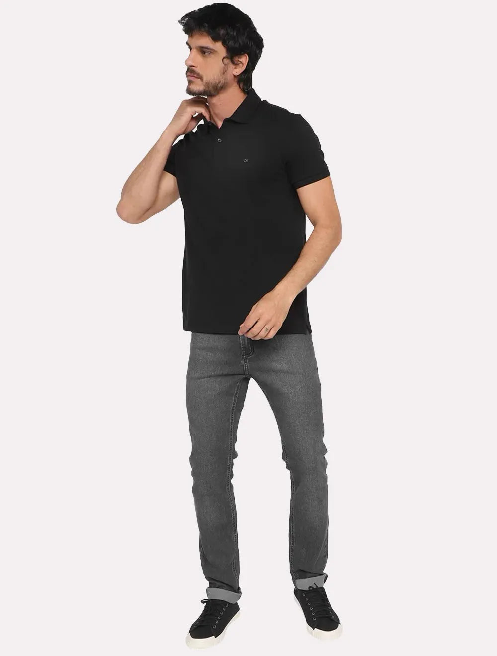 Polo Calvin Klein Masculina Piquet Slim Básica Sem Friso Preta