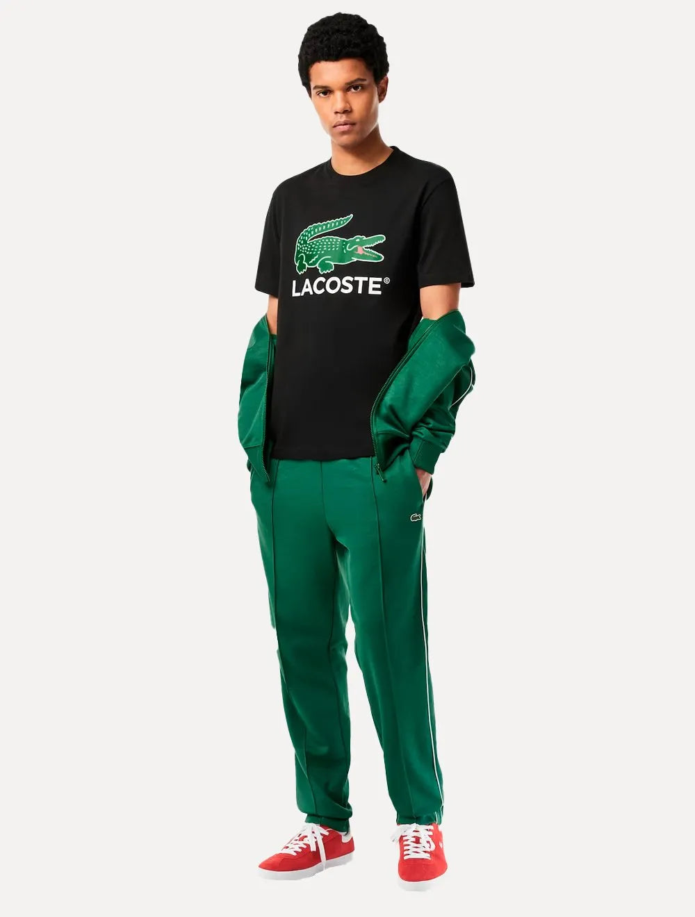 Camiseta Lacoste Masculina Jersey Croco Signature Logo Preta