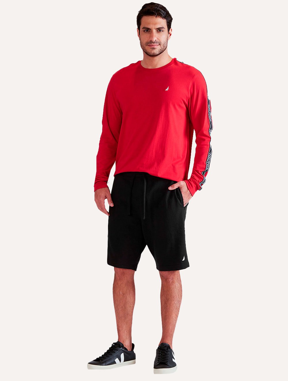 Bermuda Nautica Masculina Moletom Light Sail Boat Preta