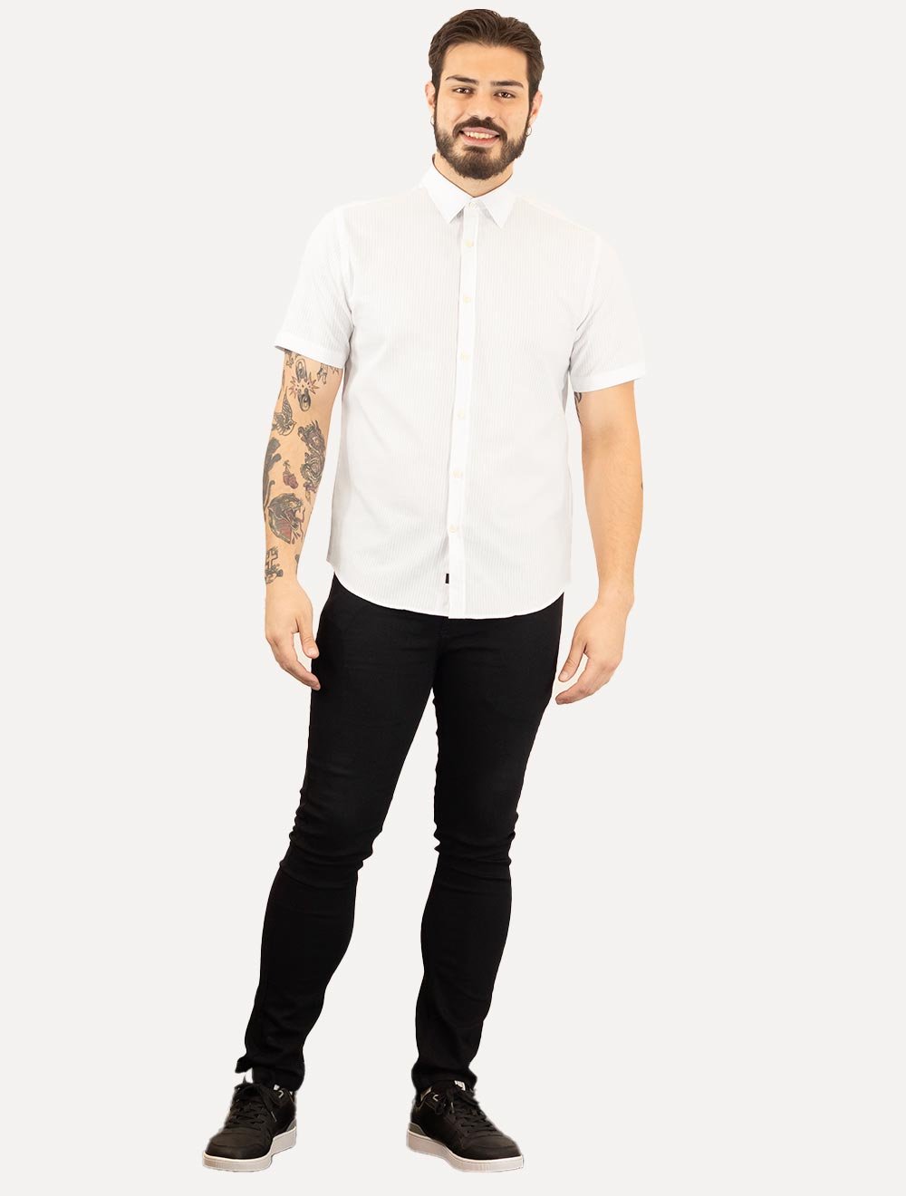 Camisa Aramis Masculina Slim Algodão Textura Listrada Branca