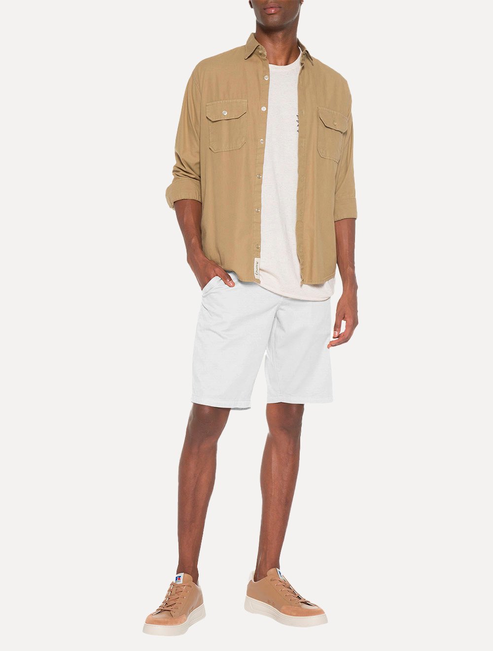 Bermuda Aramis Masculina Sarja Chino Cós Chambray Branca