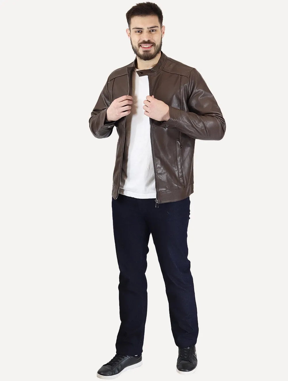 Jaqueta Victory Eagle Masculina PU Leather Recortes Marrom