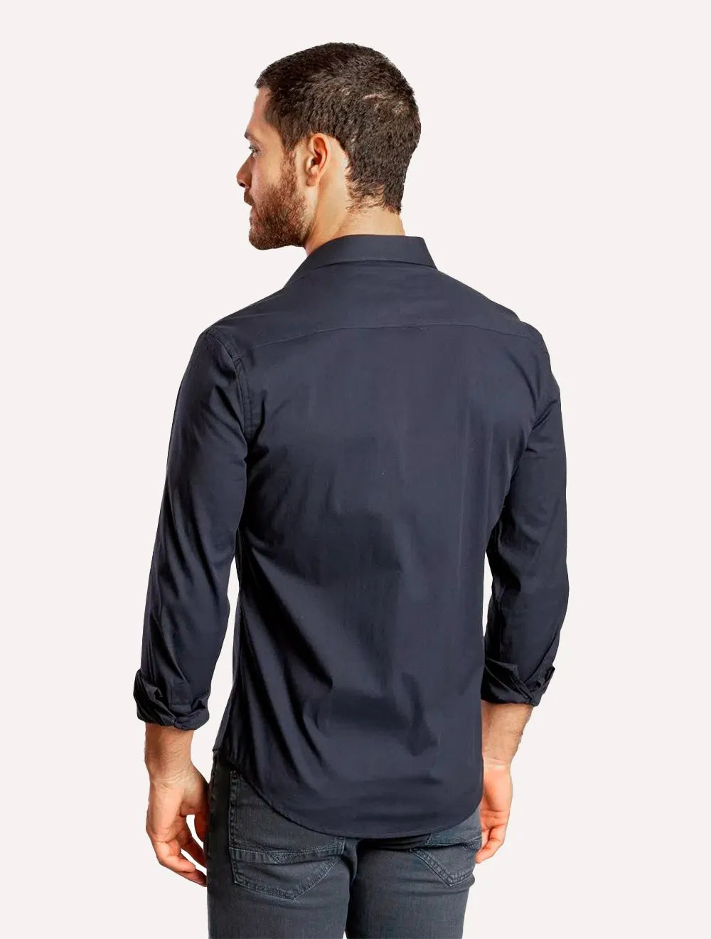 Camisa Sergio K Masculina Slim Fit Elastano Dark Gorgurão Azul Marinho