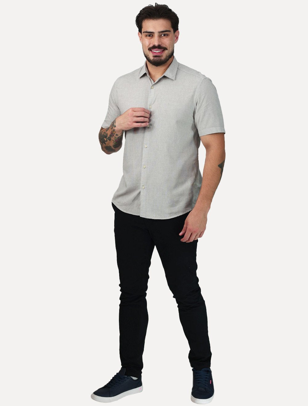 Camisa Aramis Masculina Slim Modal Linho Boa Vista Cáqui Claro