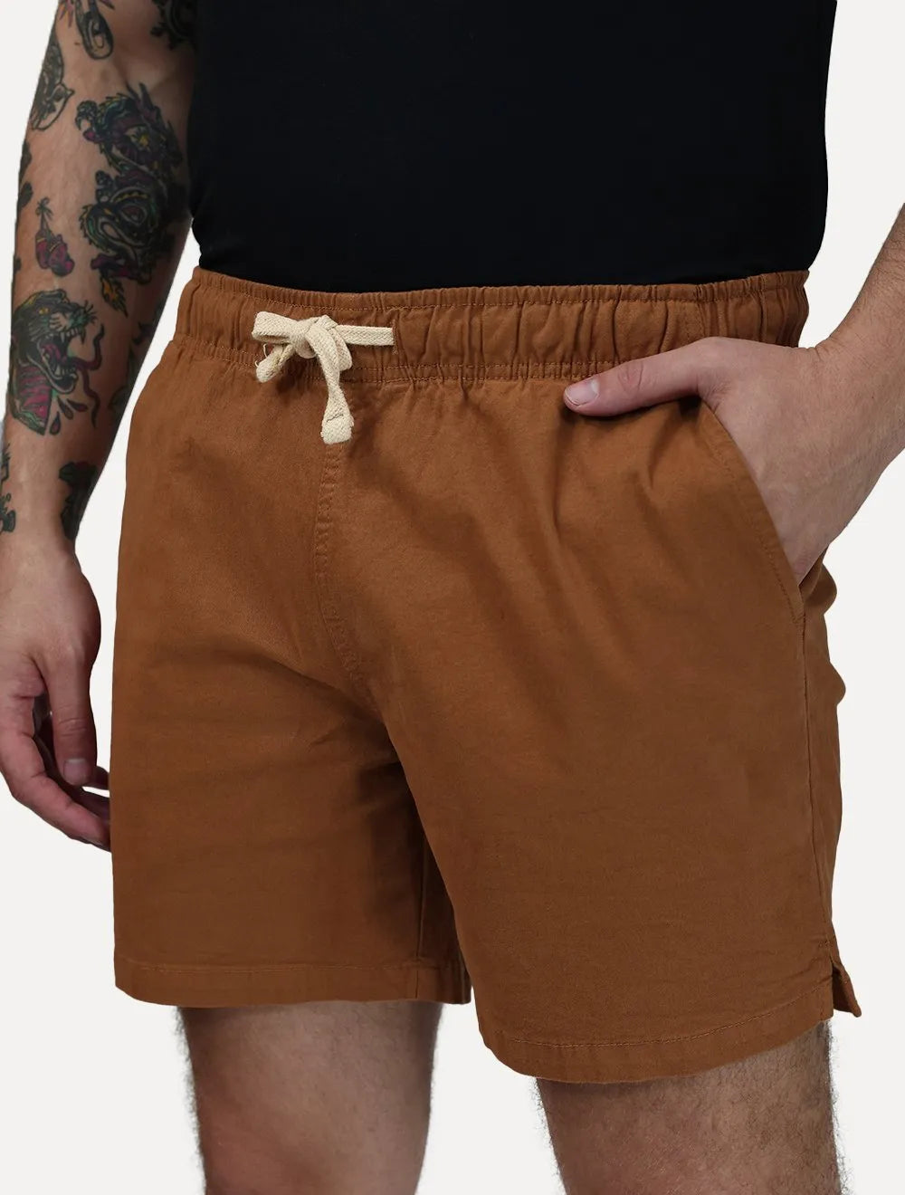 Short King & Joe Masculina Sarja Flex Twill Peach Marrom