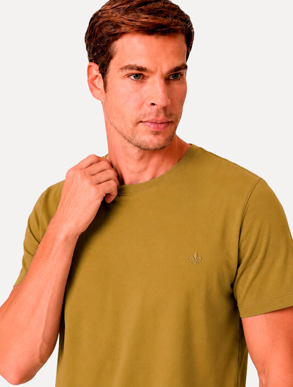 Camiseta Dudalina Masculina Essentials Modal Logo Amarelo Mostarda