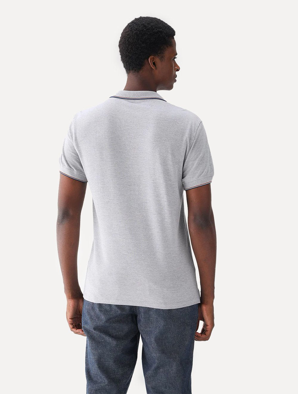Polo Dudalina Masculina Piquet Gola Frisos Degrade Cinza Mescla