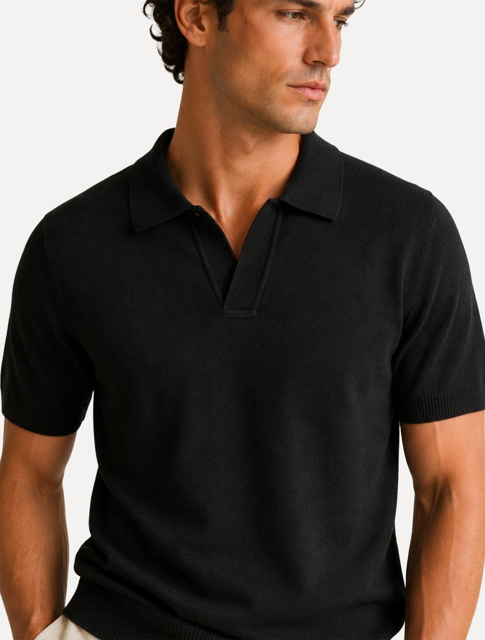 Polo Dixen Masculina Tricot Viscose Texturizada Manga Curta Preto