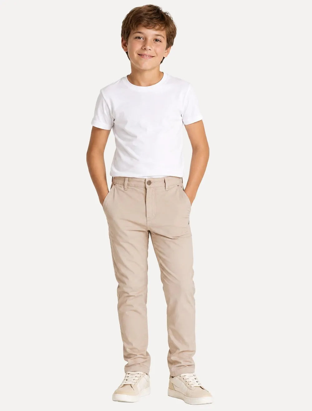 Calça Calvin Klein Jeans Infantil Color Skinny Chino Caqui Claro