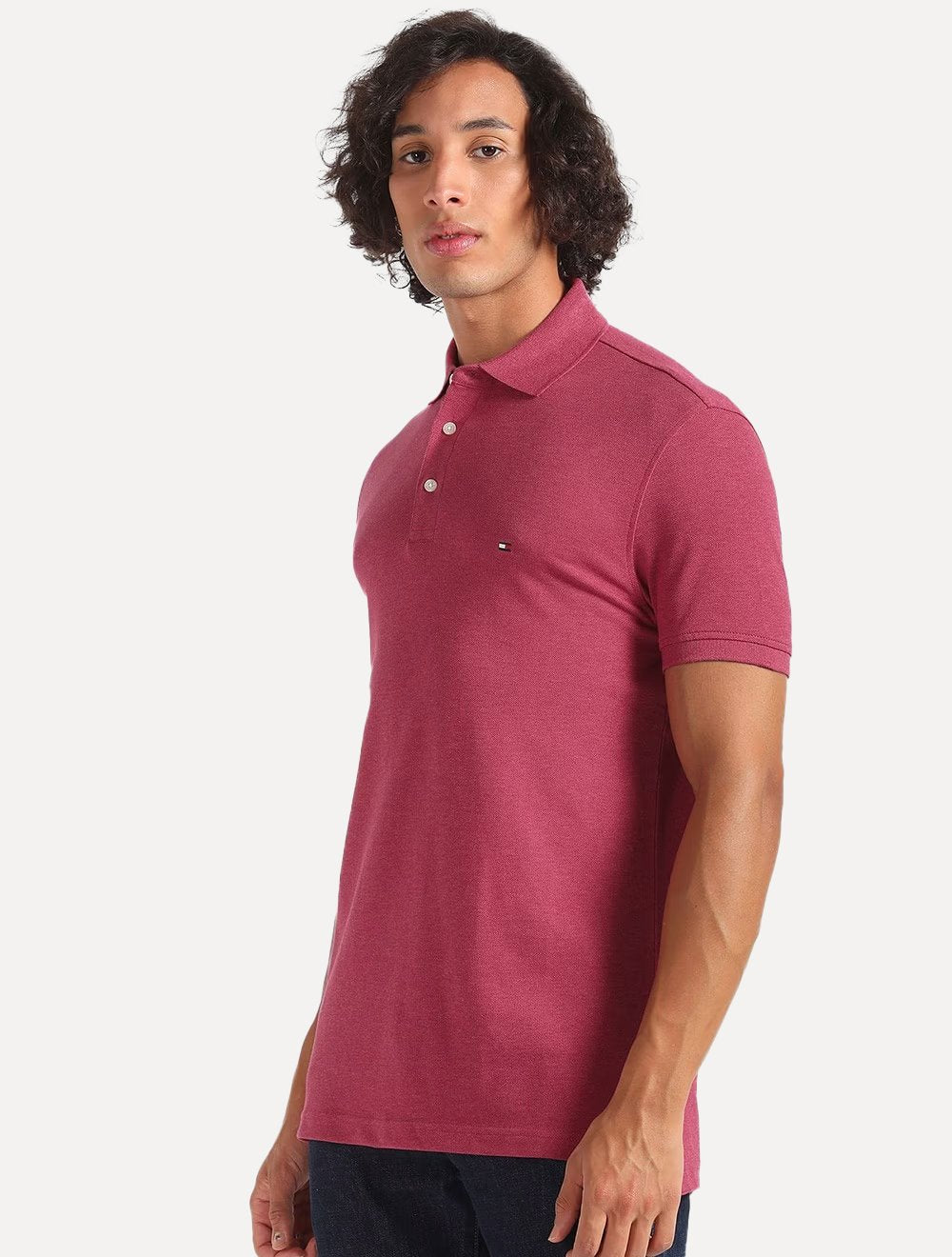 Polo Tommy Hilfiger Masculina Slim Piquet 1985 Rosa Mescla