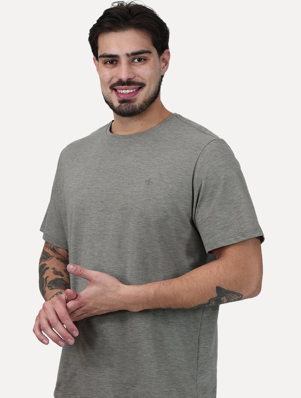 Camiseta Dudalina Regular Fit Listras Cáqui Escuro