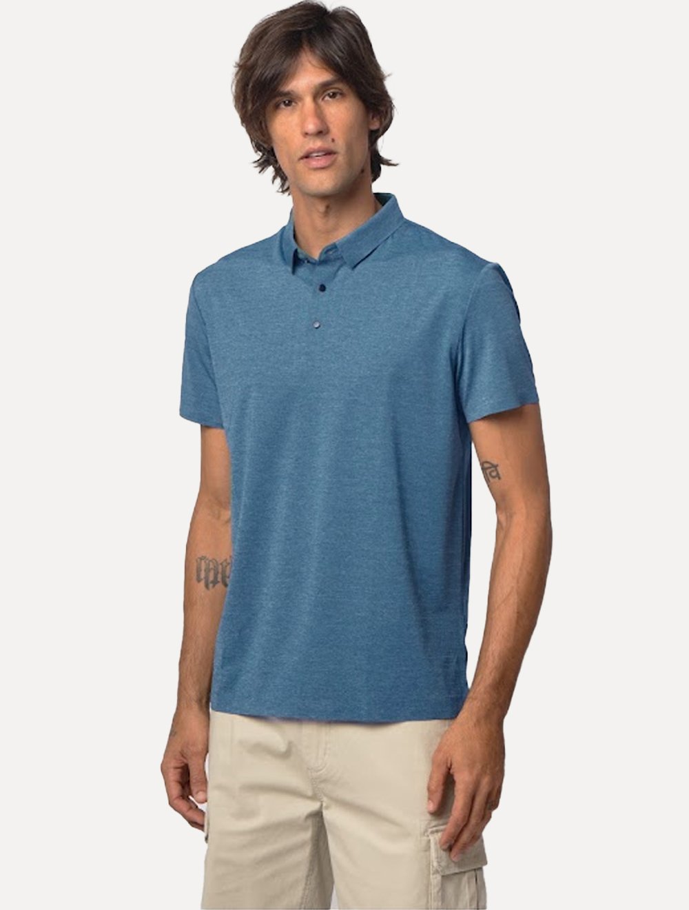 Polo Pacific Blue Masculina Basic Melange Azul Mescla